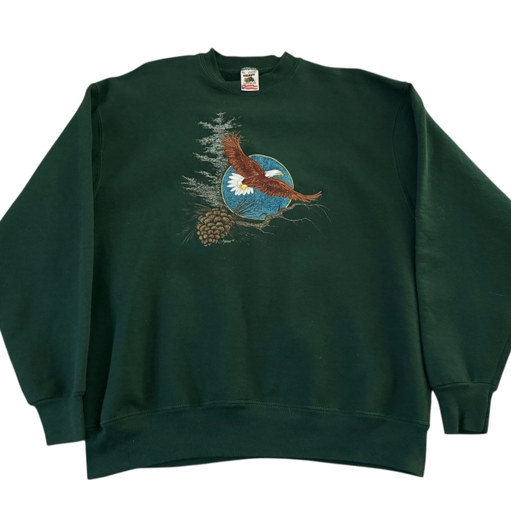 90’s Heavy Fruit Of The Loom Embroidered Bald Eagle Crewneck Nature Scene XL
